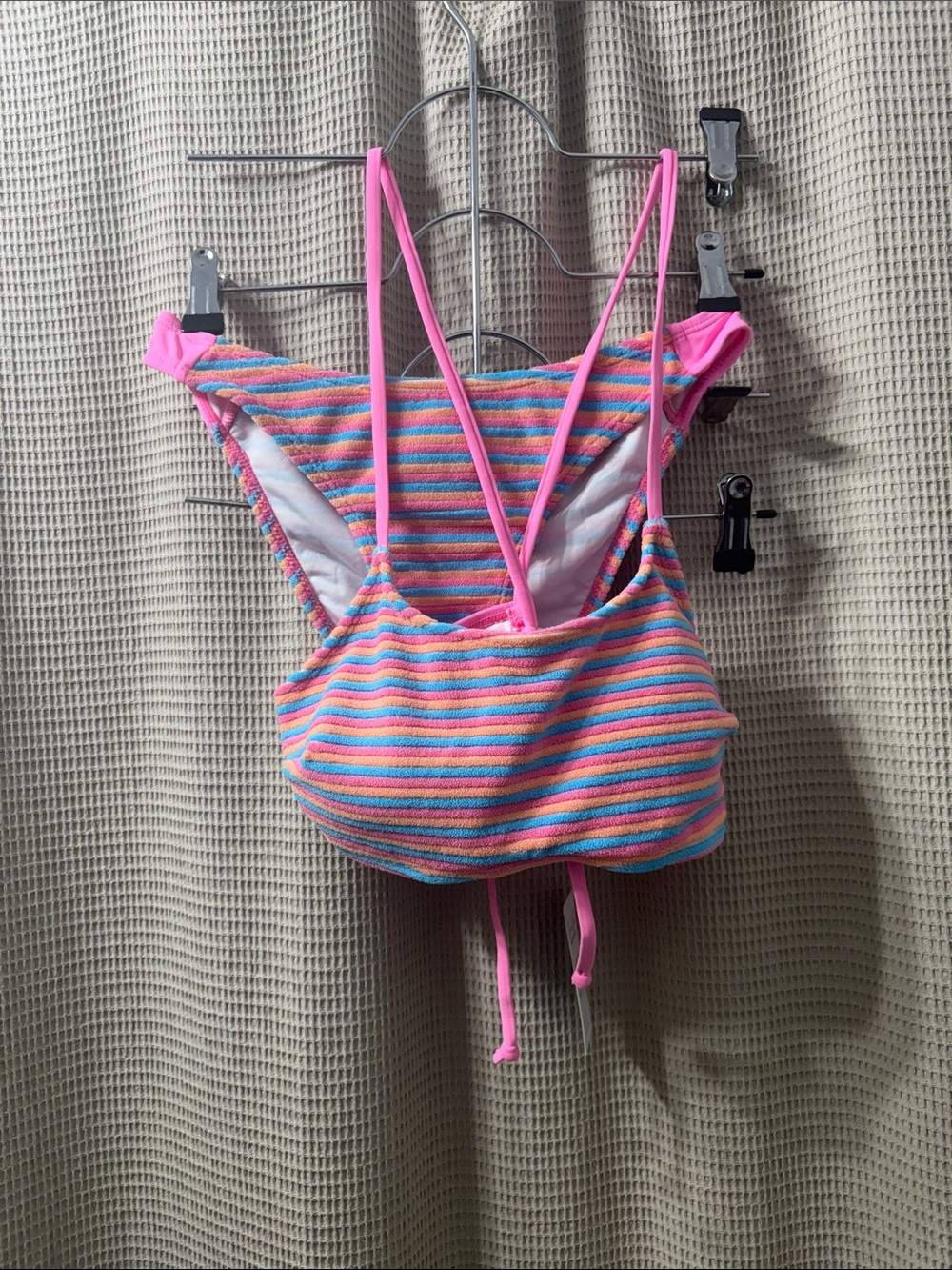Cupshe Pink & Blue Multi-Striped Tie-Back Swim Bikini terry cloth